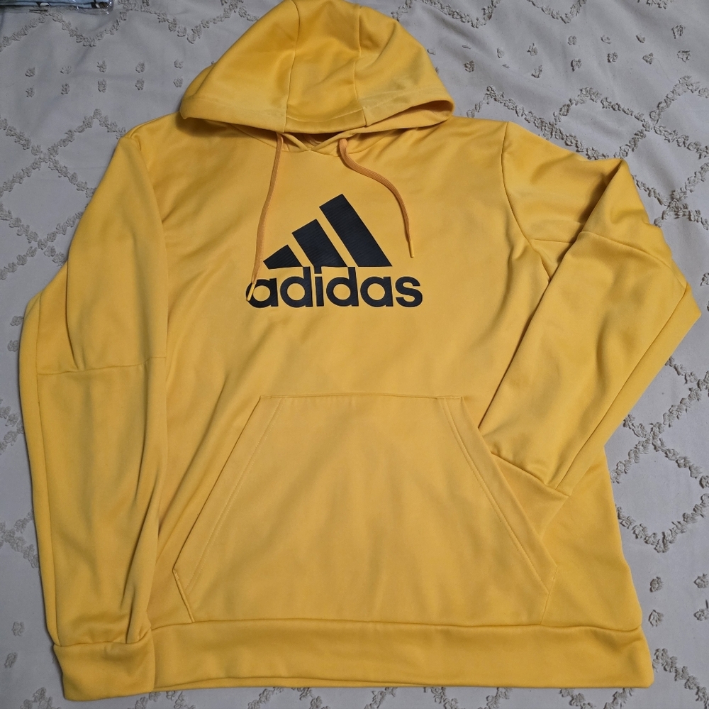Adidas Men's XL Yellow Hoodie with Black Logo Lighter Weight